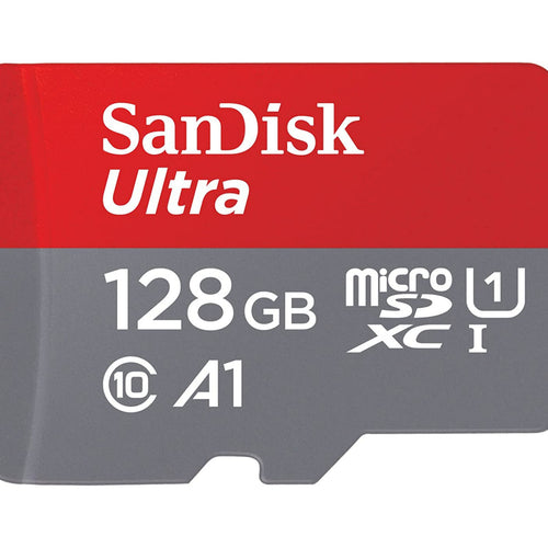 بطاقة ذاكرة SanDisk Ultra UHS I MicroSD، سعة 128 جيجابايت، سرعة نقل بيانات 140 ميجابايت/ثانية، رمادي/أحمر، SDSQUAB-128G-GN6MN