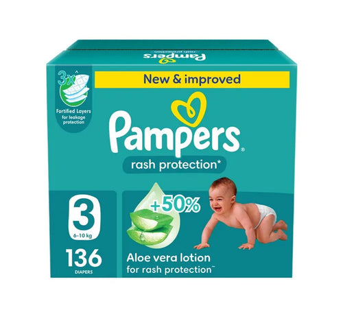 Pampers Diaper Rash Protection Aloe Vera Lotion, Size 3, 6-10 kg, 136 pcs