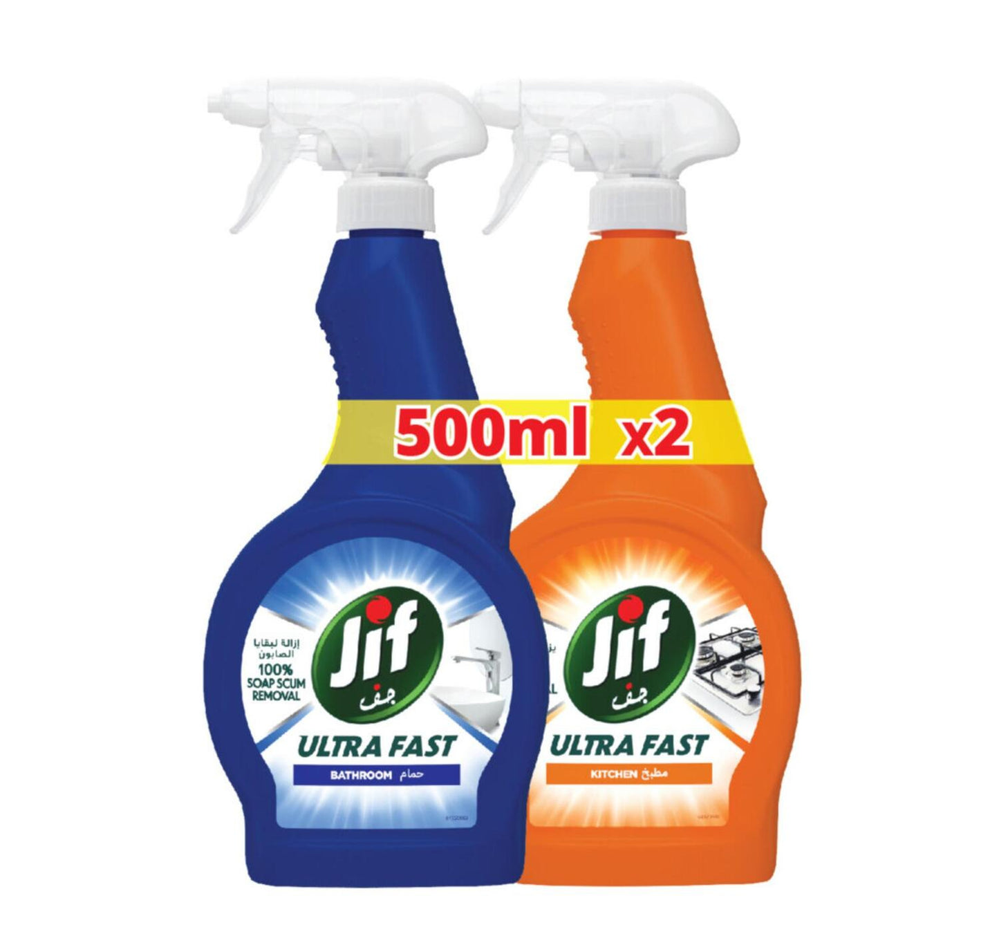 بخاخ جيف منظف فائق السرعة للحمام والمطبخ، 2 × 500 مل