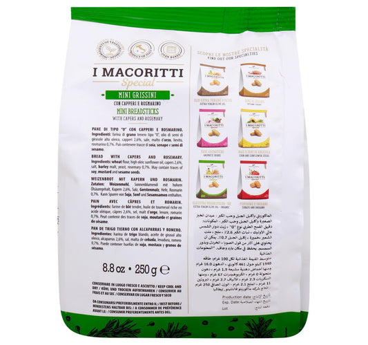 I Macoritti Mini Breadsticks with Rosemary and Capers 250 g