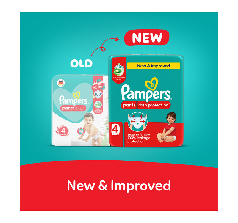 Pampers Rash Protection Pants Diapers, Size 4, 9-14kg, Mega Pack, 52 pcs