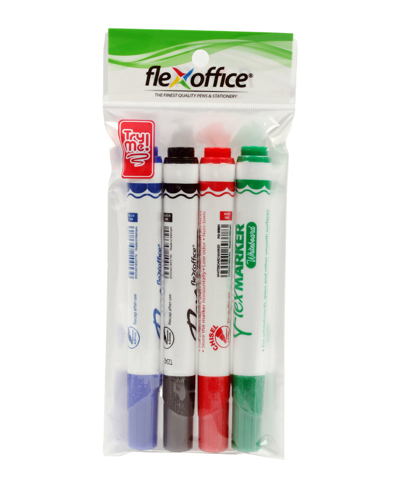 أقلام سبورة بيضاء Flex Office، 4 قطع، متنوعة WB02C