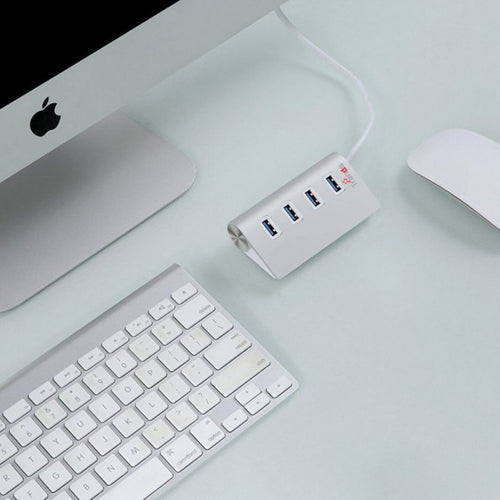 موزع USB 3.0 خارجي معدني محمول من تراندز مزود بأربعة منافذ متوافق مع جميع أنظمة التشغيل Windows/Mac/Linux HB6880