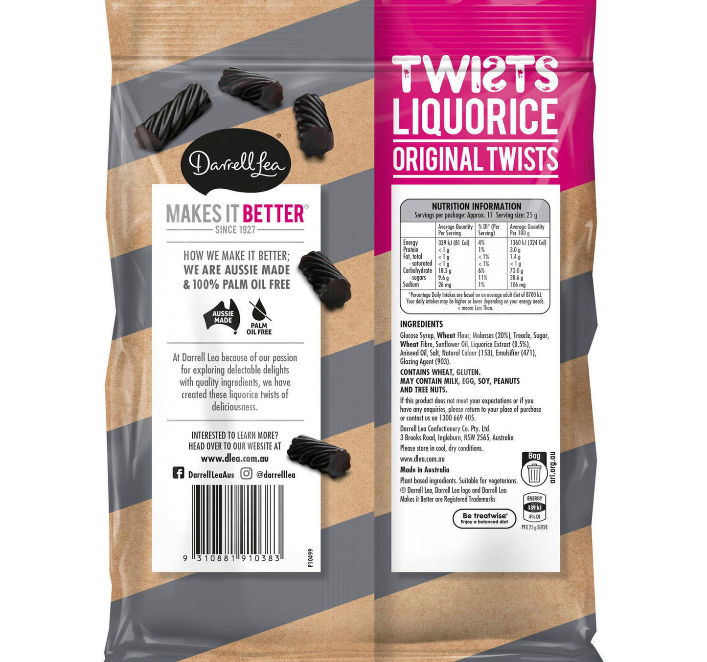 Darrell Lea Twists Liquorice 280 g