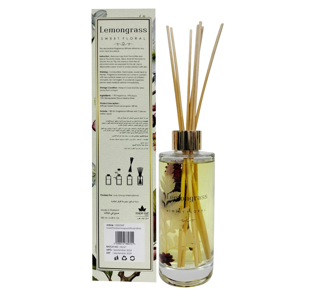 Maple Leaf Home Sweet Floral, Lemon Grass Fragrance Oil Diffuser, 180 ml
