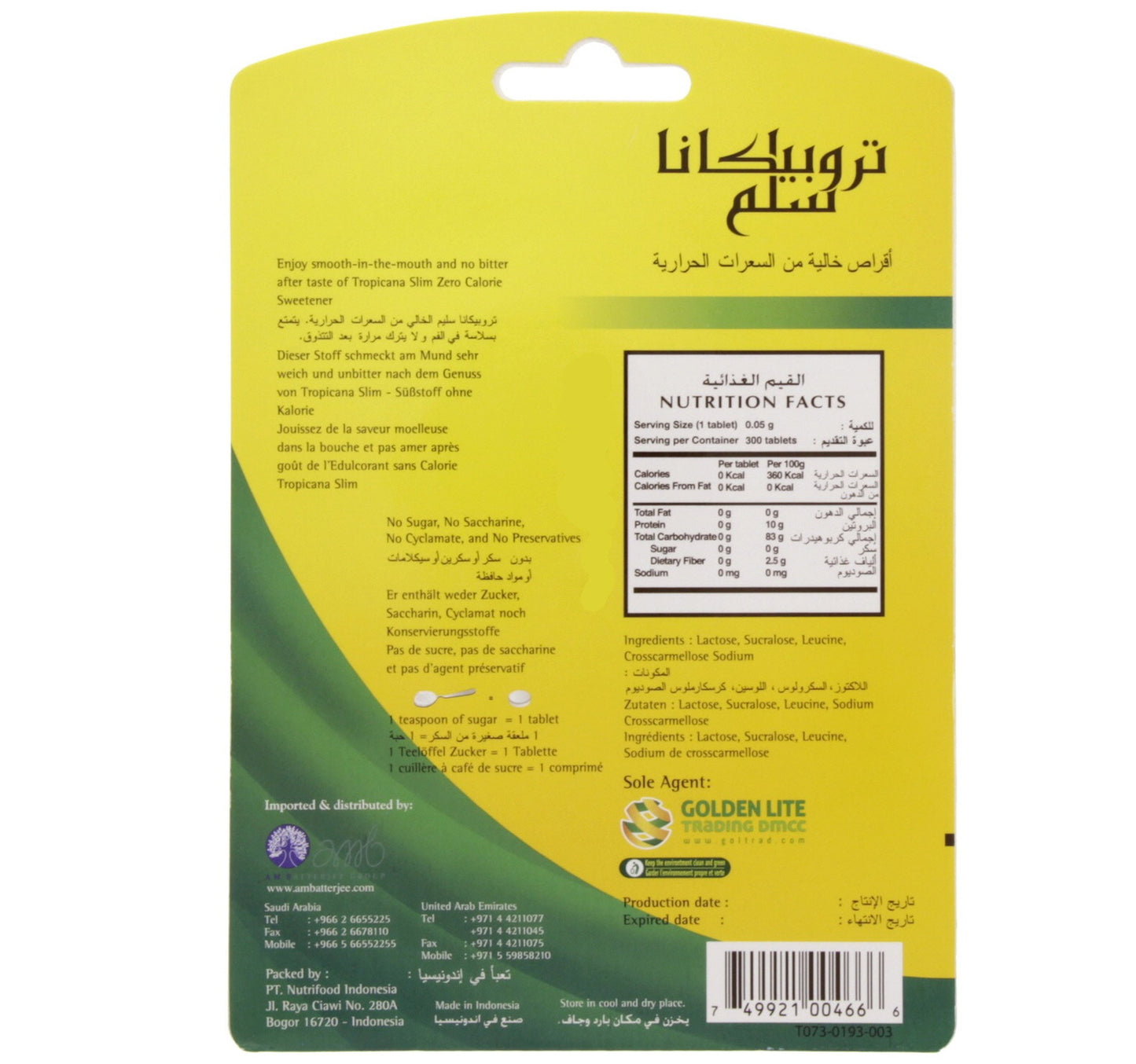 Tropicana Slim Zero Calorie Sweetener Tablets 300pcs