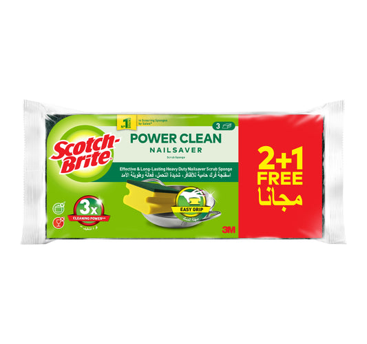 Scotch Brite Power Clean Heavy Duty Nail Saver Scrub Sponge Value Pack 3 pcs