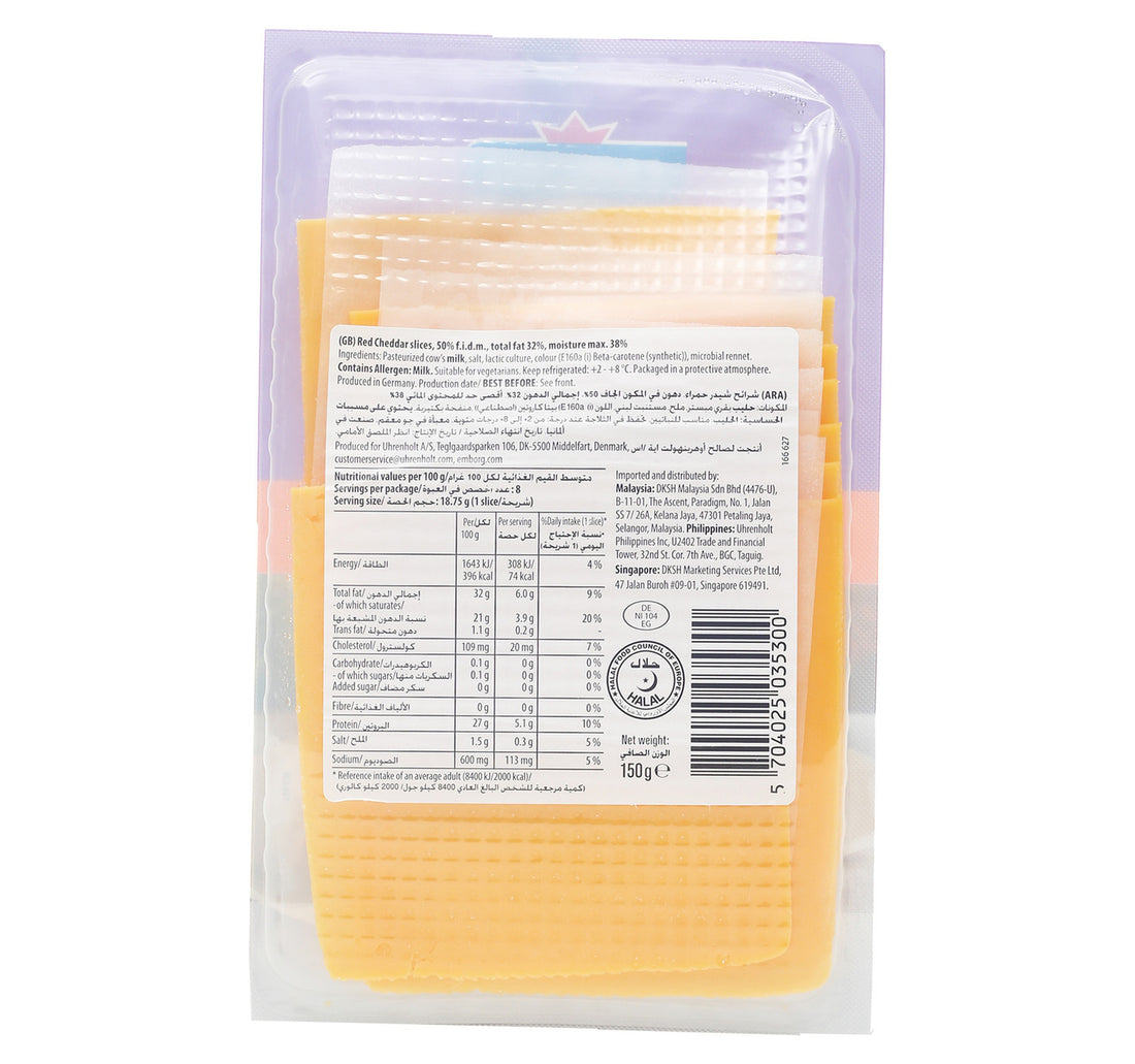 Emborg Red Cheddar Cheese Slices 8 pcs 150 g