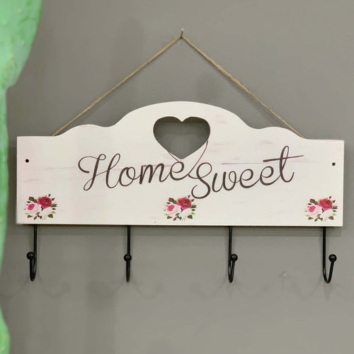 Maple Leaf Multifunction Home Sweet Sign Wooden Wall Hook Hanger With 4 Key Hanging Hooks, 40 x 22.5 x 5cm, 20YX105