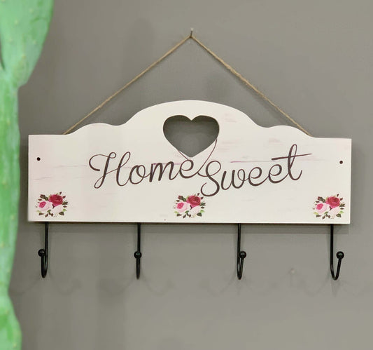 Maple Leaf Multifunction Home Sweet Sign Wooden Wall Hook Hanger With 4 Key Hanging Hooks, 40 x 22.5 x 5cm, 20YX105