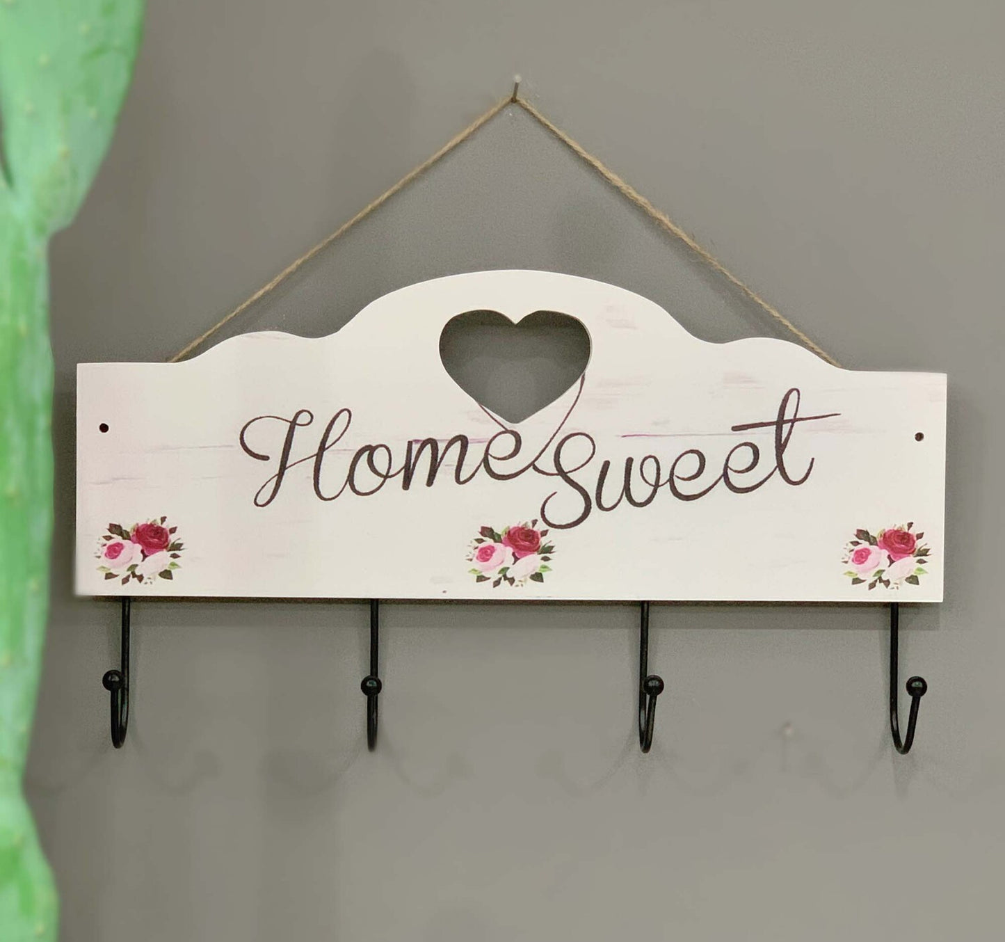 Maple Leaf Multifunction Home Sweet Sign Wooden Wall Hook Hanger With 4 Key Hanging Hooks, 40 x 22.5 x 5cm, 20YX105