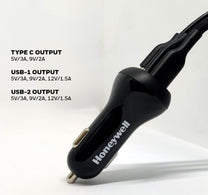 Honeywell Micro CLA 36 W, 3 ports, PD Smart Car Charger with Type C Cable, HC000011/CHG