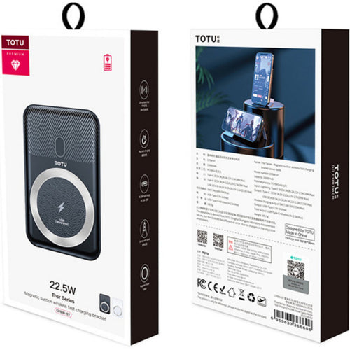 Totu Wireless Charging Power Bank, 10000mAh, Black, CPBW-07