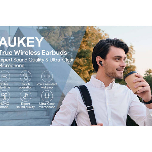 Aukey Move Mini True Wireless TWS Earbuds, Bluetooth 5.0, Up To 30 Hour Usage Time, 20Hz - 20kHz Frequency Response, IPX4 Water Resistance, Clear Phone Calls, Black , EP-M1s