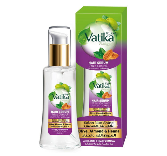 Vatika Naturals Frizz Control Hair Serum Olive Almond & Henna With AntiFrizz Formula 47 ml