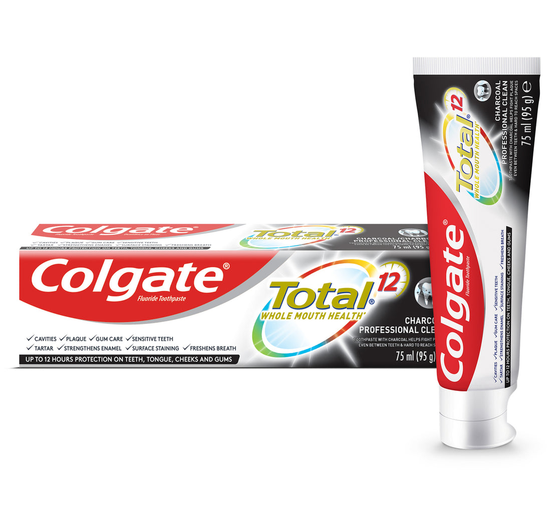 معجون أسنان كولجيت توتال بروتكشن بالفحم لتنظيف عميق لمدة 12 ساعة، 75 مل