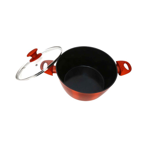 Chefline DZN20 Induction Base Ceramic Natural Coating Dutch Oven, 20 cm, Red