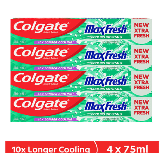 معجون أسنان كولجيت ماكس فريش كلين مينت عبوة اقتصادية، 4 قطع × 75 مل
