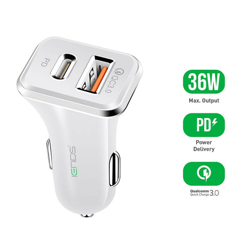 Iends Car Charger with Dual Ports (Type-C and USB)AD657, White