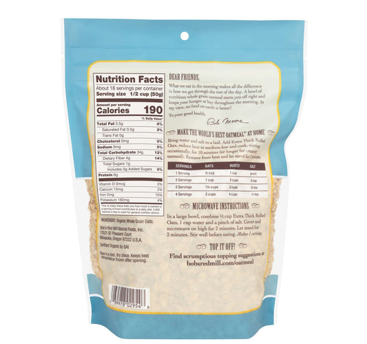 Bob's Red Mill Organic Extra Thick Whole Grain Rolled Oats 907 g
