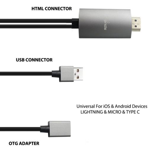 Trands Smartphone HDTV MHL Cable Supports iOS and Android devices 2 meter CA659