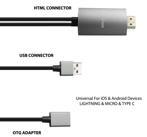 Trands Smartphone HDTV MHL Cable Supports iOS and Android devices 2 meter CA659