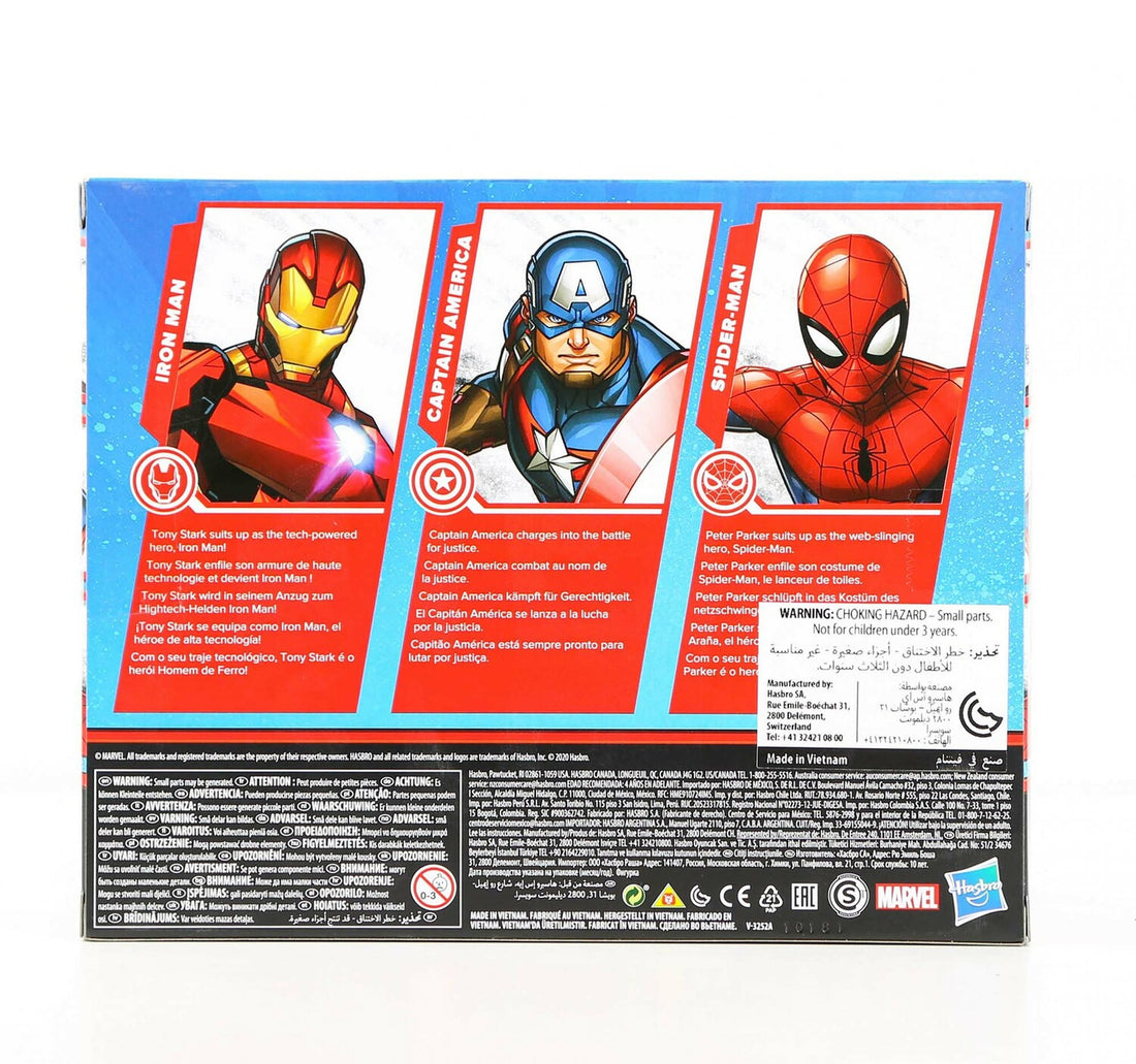 Marvel Action Figure Toy 3-Pack, 6-inch Figures, Iron Man, Spider-Man, Captain America, F13945L