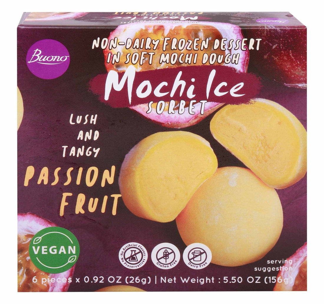 Buono Mochi Ice Passion Fruit Sorbet Non-Dairy Frozen Dessert 156 g