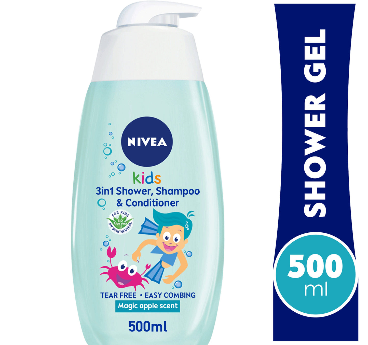 جل استحمام وشامبو نيفيا للأطفال ٢ في ١ بخلاصة الصبار الحيوي ورائحة التفاح، تركيبة لا تسبب الدموع، ٥٠٠ مل