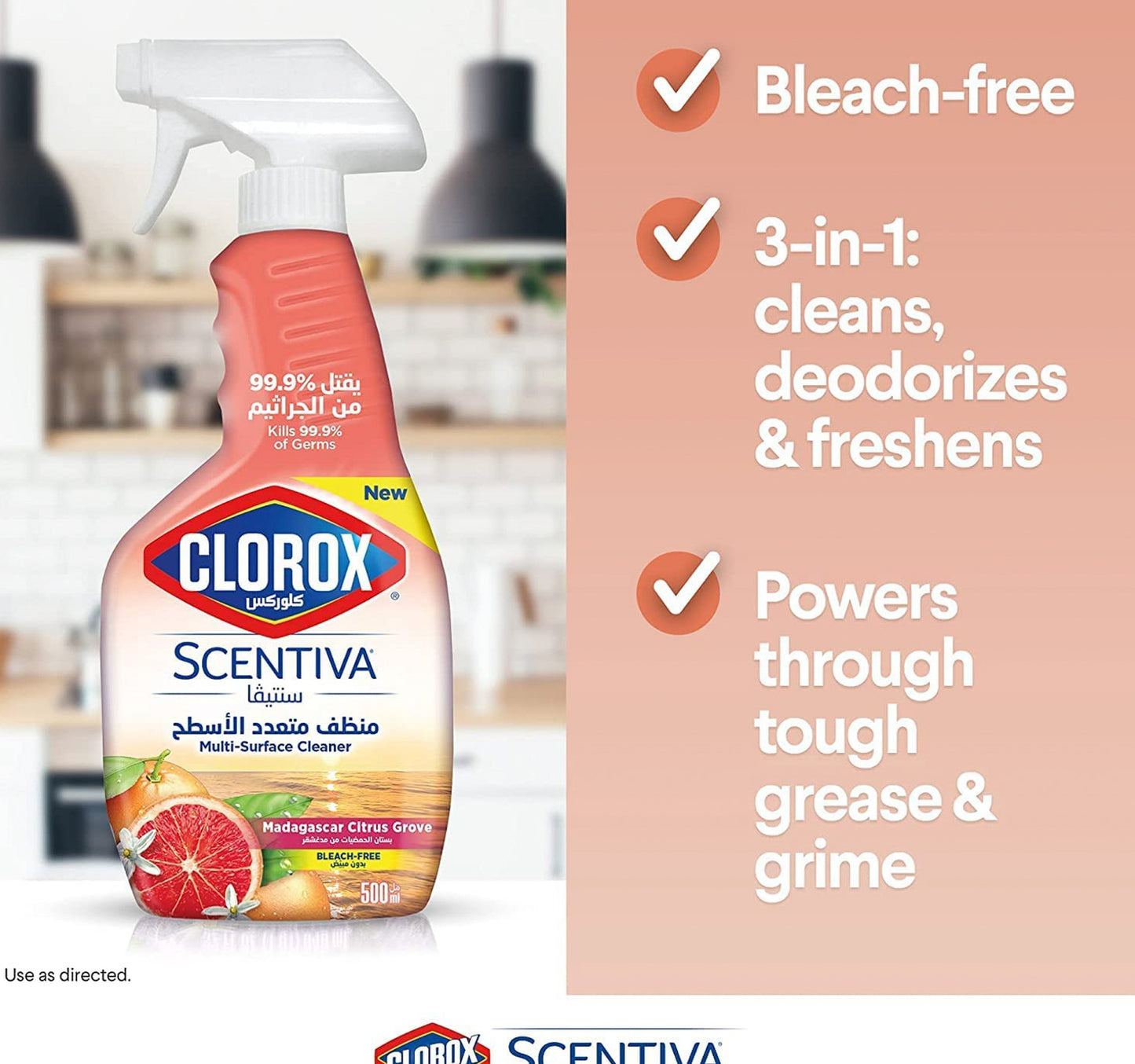 Clorox Scentiva Multi Surface Spray Cleaner Madagascar Citrus Grove Bleach Free 500 ml
