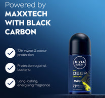 Nivea Men Deep Extreme MaxxTech Roll-On with Black Carbon 72H Odor Protection 50 ml