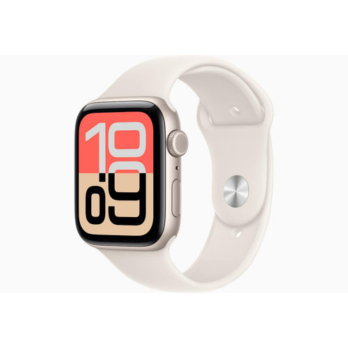 ساعة Apple Watch SE 3 الذكية بنظام تحديد المواقع العالمي (GPS) وشبكة خلوية، هيكل Starlight من الألومنيوم مقاس 44 مم مع سوار Starlight الرياضي (متوسط/كبير)، MEPF4AF/A