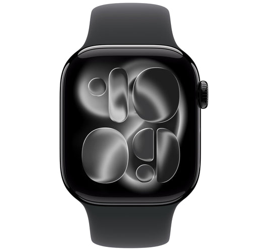 Apple Watch Series 11 GPS + Cellular Smartwatch, 42 mm Jet Black Aluminium Case with Black Sport Band (M/L), MF854AF/A