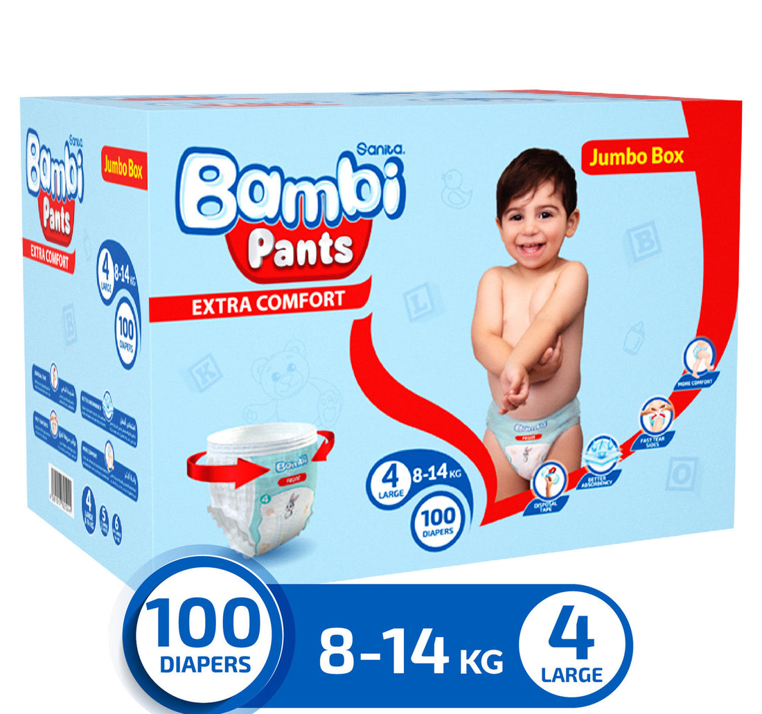 Sanita Bambi Baby Diaper Pants Size 4 Large 8-14 kg 100 pcs