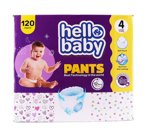 Hello Baby Diaper Pants Size 4 Large 7-14 kg Box 120 pcs
