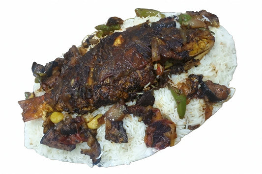 Fried Shaari Fish with white Sheelani rice
