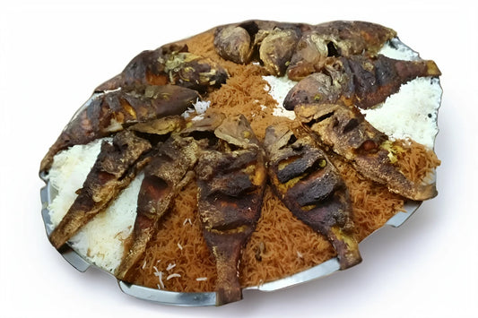 Shaari Fish with fried rice and white shalani Rice