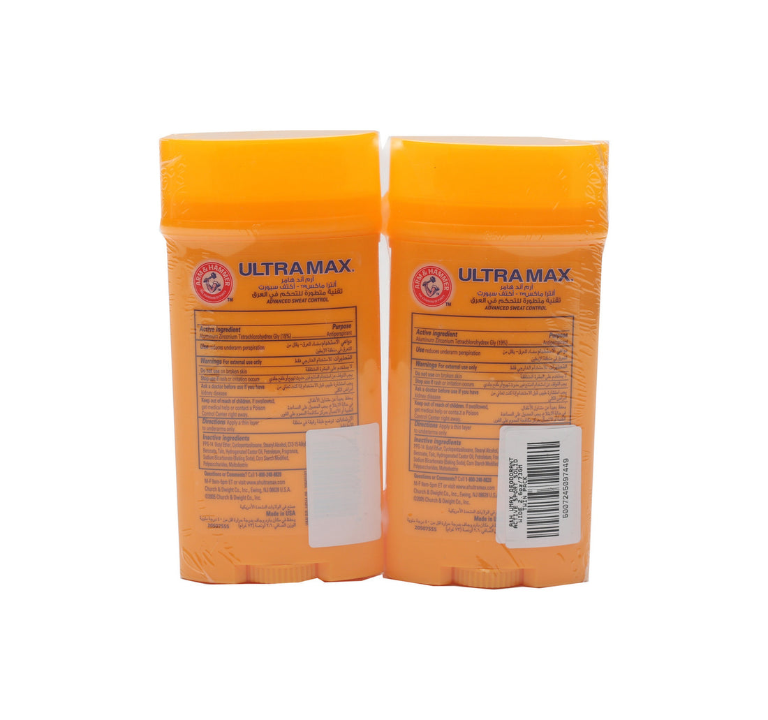 Arm & Hammer Ultra Max Active Sport Anti-Perspirant Deodorant Stick 2 x 73 g