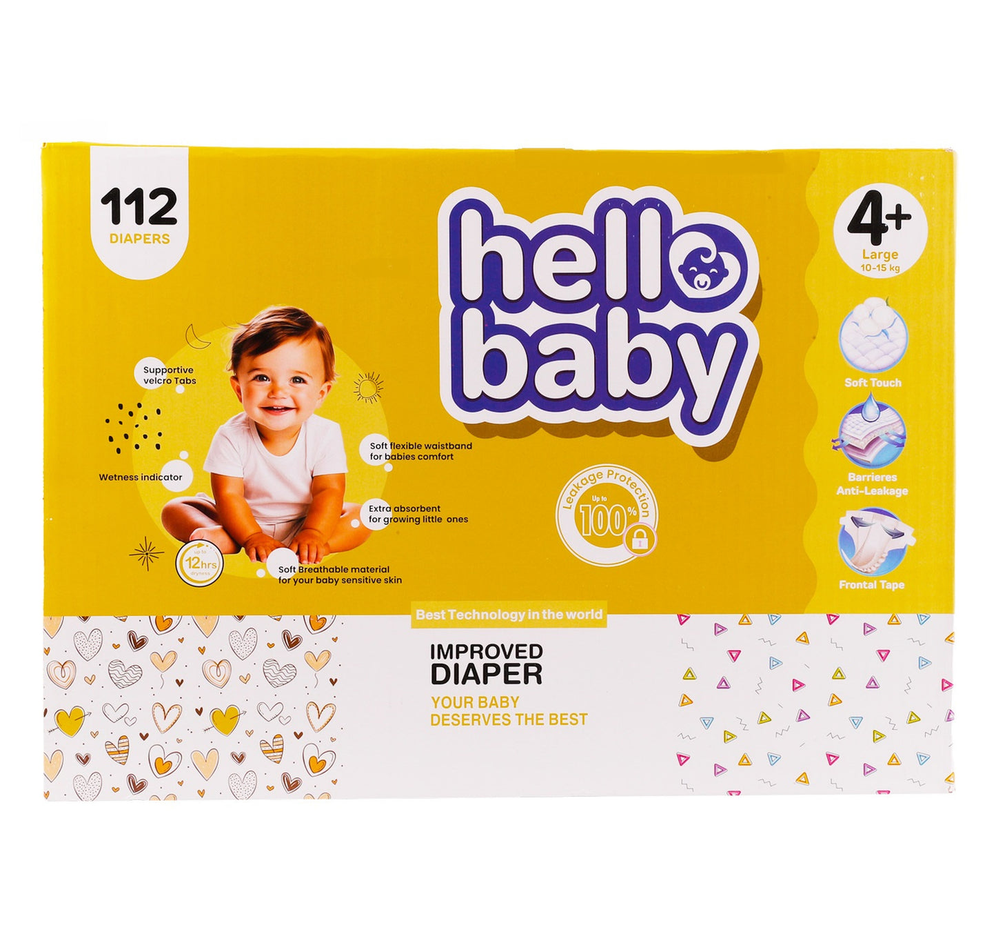 Hello Baby Diaper Size 4+ Large 10-15 kg Box 2 x 56 pcs