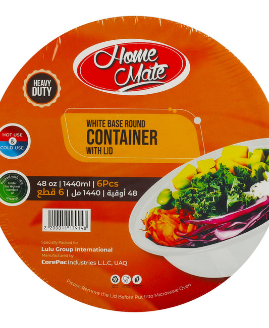 Home Mate Microwave White Round Container With Lid Size 1440 ml 6 pcs