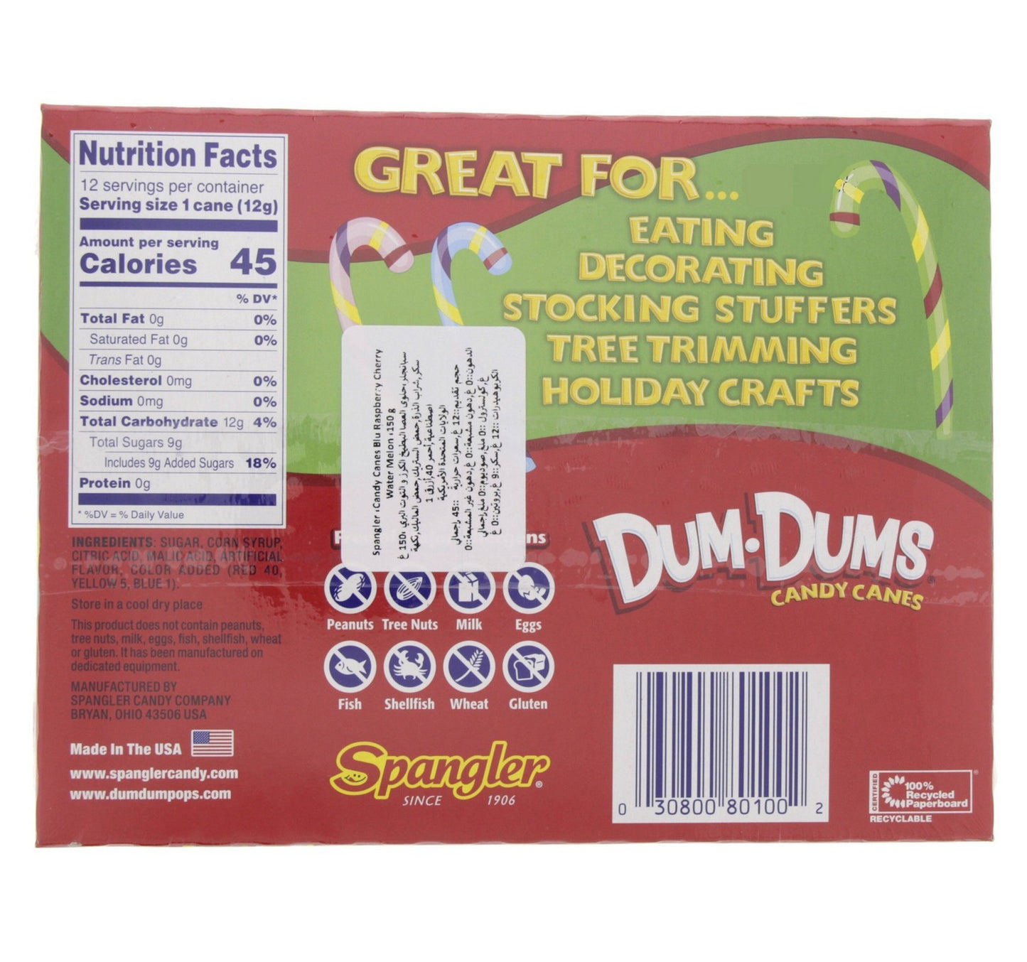 Spangler Candy Canes Raspberry Cherry and Watermelon 150 g