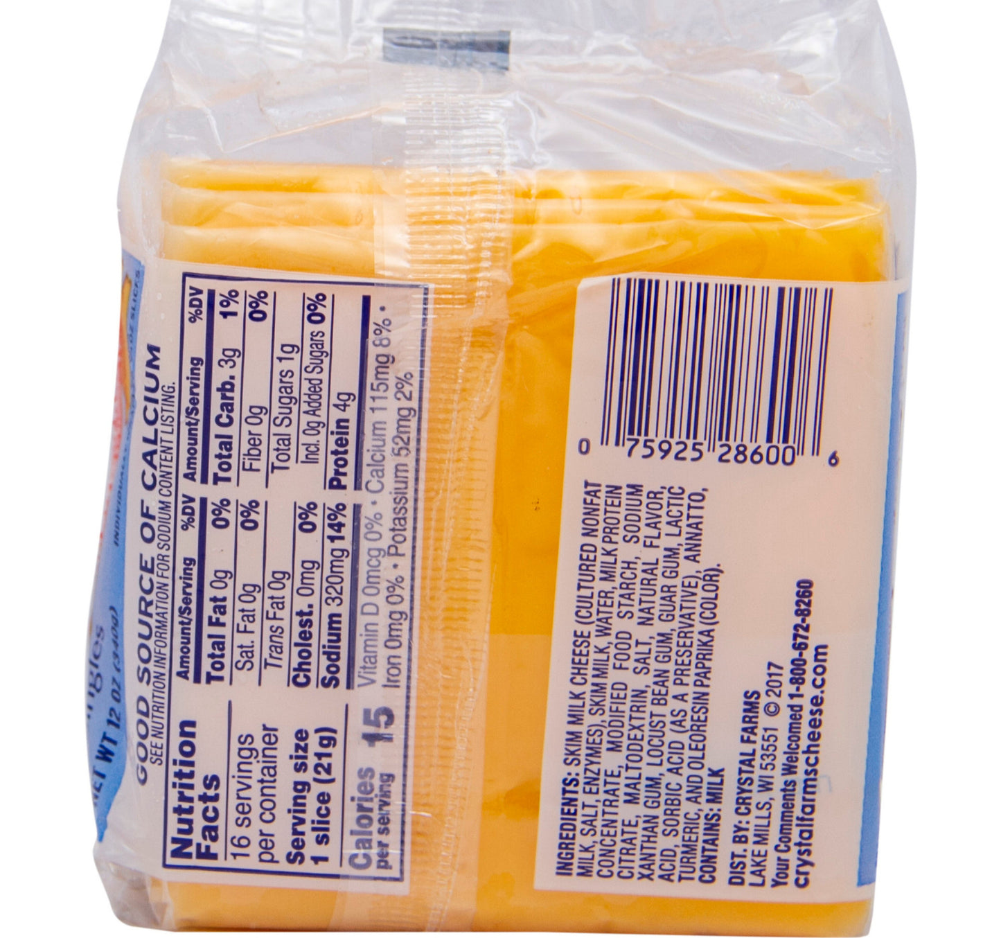 Crystal Farms American Singles Cheese Fat Free 340 g