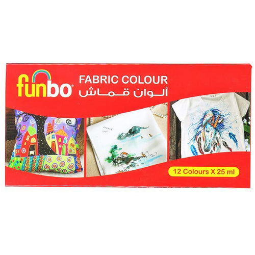 Funbo Fabric Color Paint Set, 12 Pcs, 25 ml, FAB1225