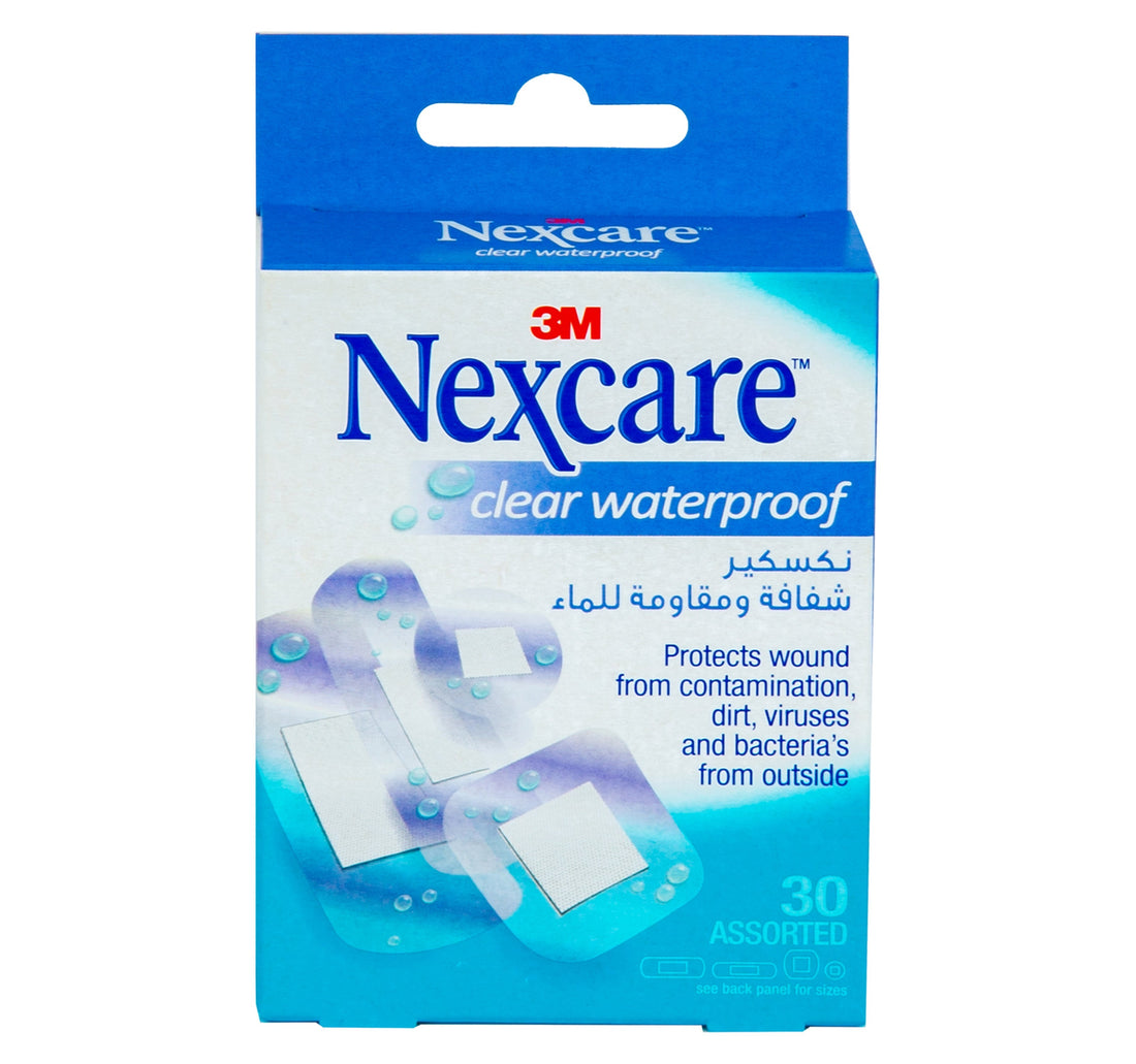ضمادة نيكسكير شفافة مقاومة للماء، 30 قطعة متنوعة