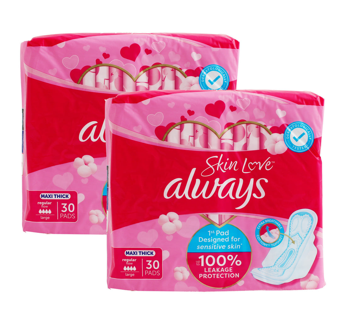 فوط صحية أولويز سكين لوف ماكسي سميكة، عبوة اقتصادية كبيرة، 2 × 30 قطعة