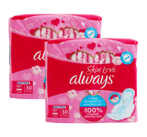 فوط صحية أولويز سكين لوف ماكسي سميكة، عبوة اقتصادية كبيرة، 2 × 30 قطعة