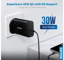 Philips 30W PD+QC Wall Charger, Black -DLP2621/05