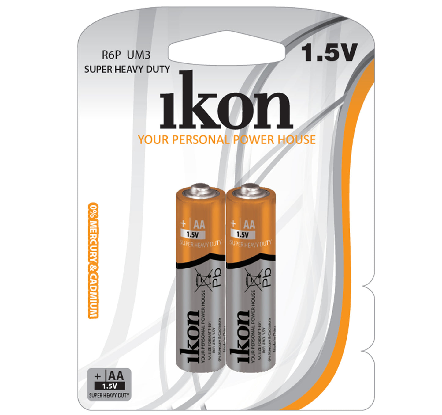 Ikon Super Heavy Duty AA Battery R6PBP2B, pack of 2Pc