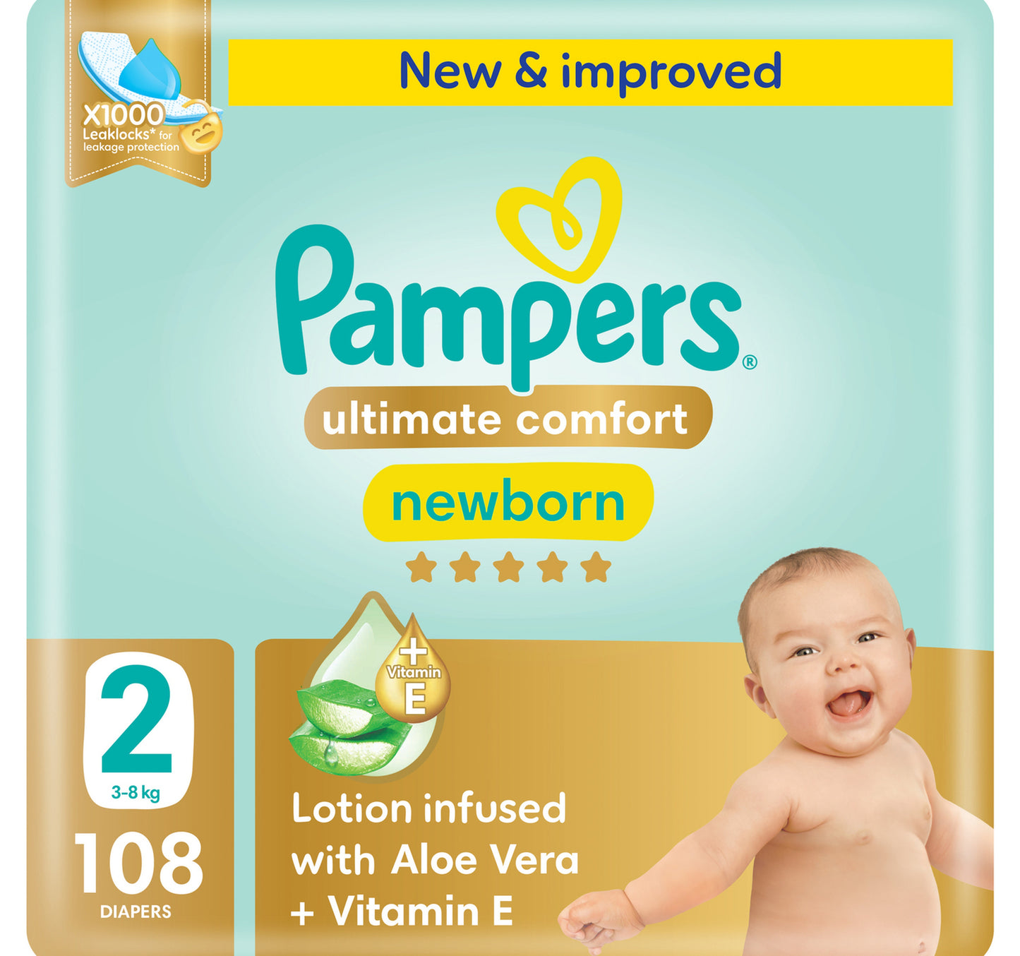 Pampers Ultimate Comfort Taped Diapers, Size 2, 3-8kg, Giant Pack, 108 pcs