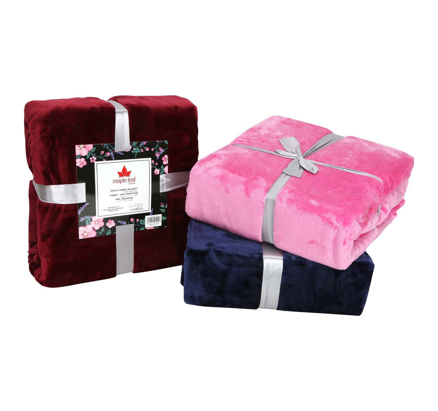 Maple Leaf Flannel Blanket Solid 220x240cm 1pc Assorted Colors & Designs